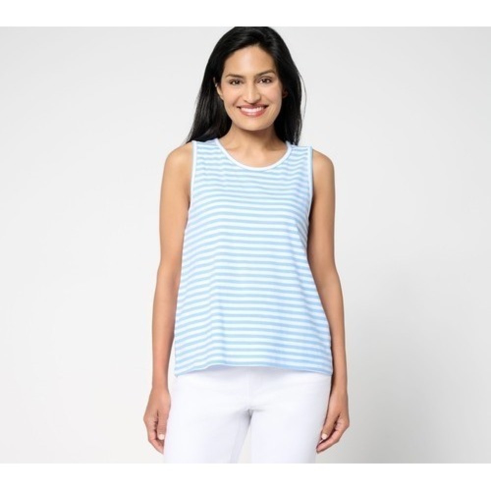 Me by Jennie Garth Women's Top Sz M 100% Cotton Seaside Striped Tank Blue #26*